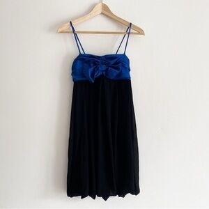 Vintage Mariposa Black & Royal Blue Bow Dress – Size Small